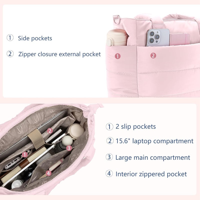 GASSDA Tote Bag for Women Puffer Tote Bag Large Nurse Bags Shoulder Handbag with Zipper for Work Travel - Image 4